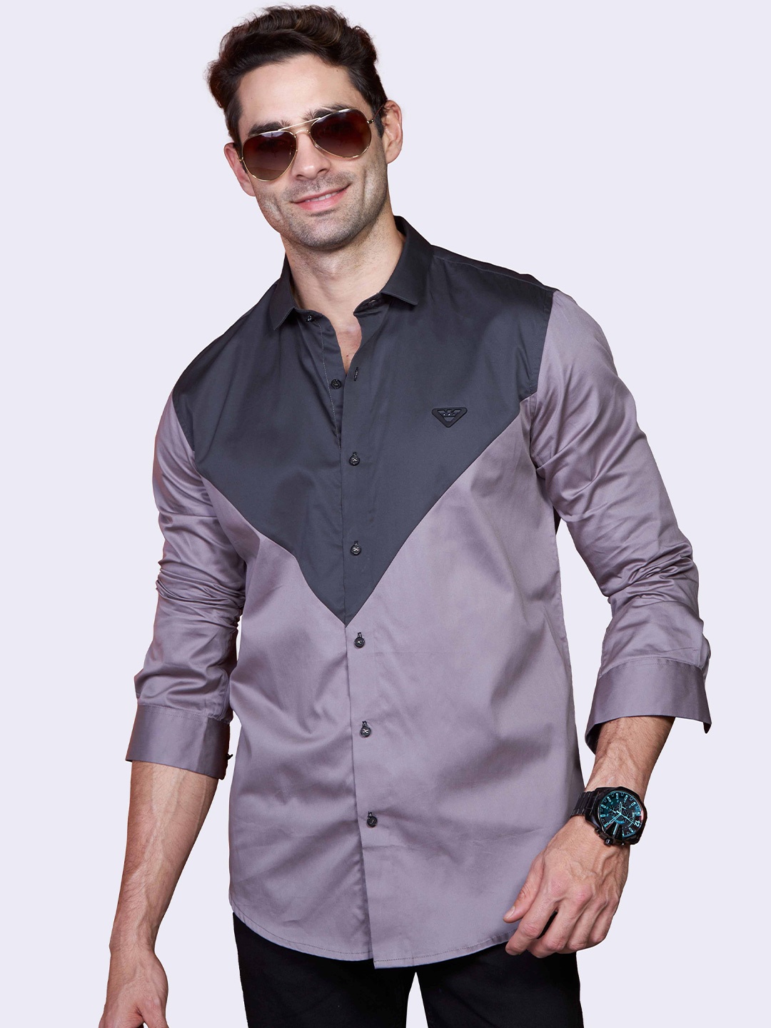 

ALMATY Comfort Slim Fit Spread Collar Cotton Casual Shirt, Grey