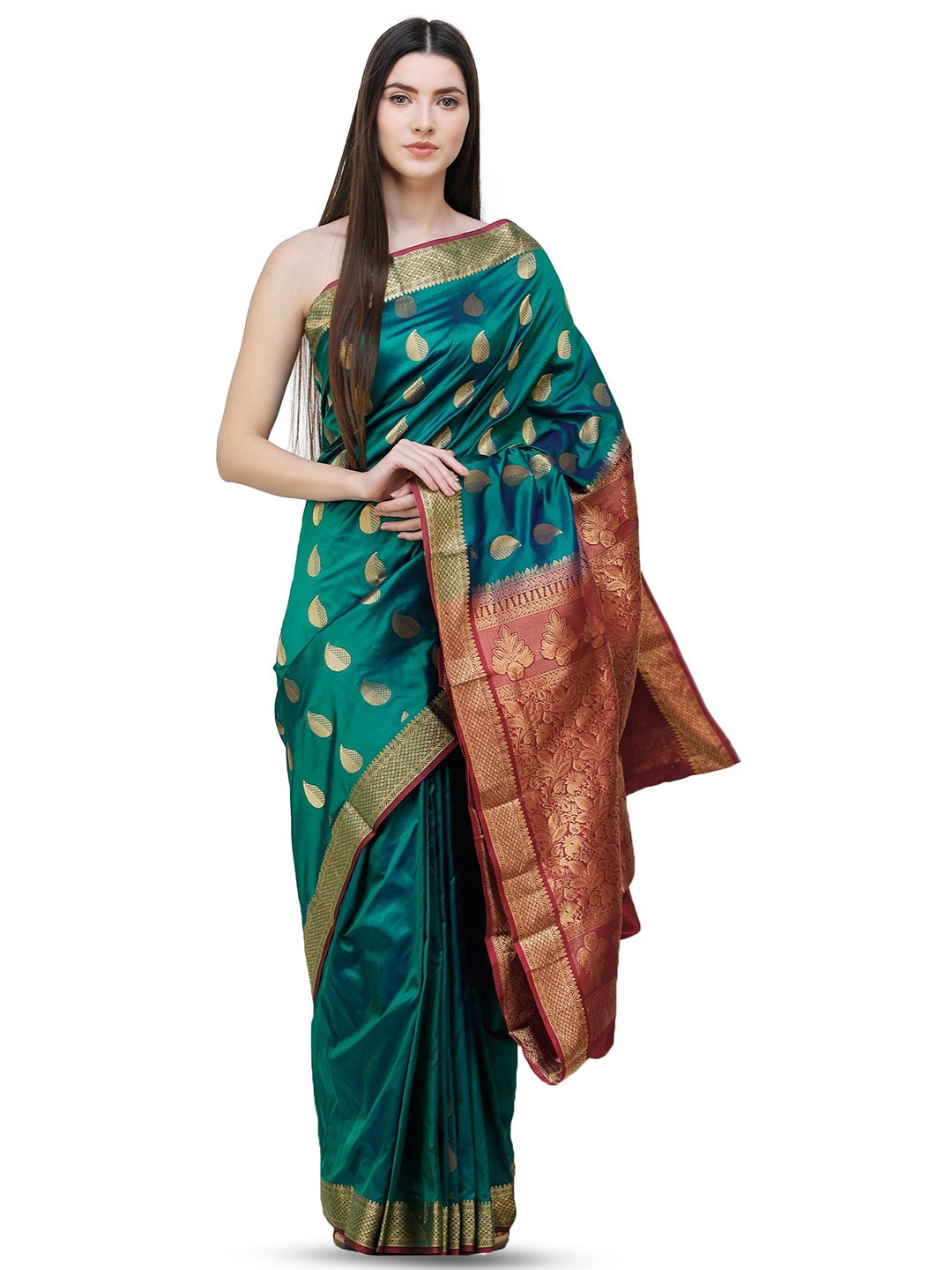 

Exotic India Ethnic Motifs Zari Pure Silk Uppada Saree, Green