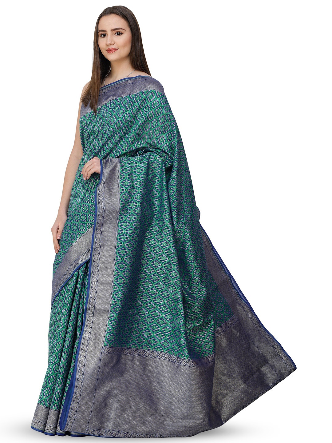 

Exotic India Art Silk Banarasi Saree with Zari Woven Pallu & Border, Navy blue