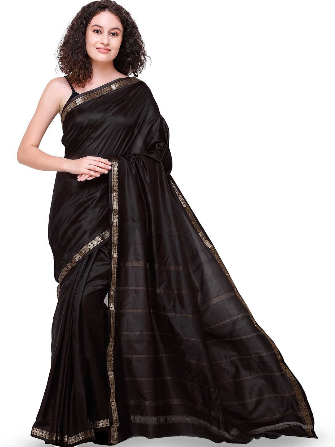 

Exotic India Zari Pure Silk Uppada Saree, Coffee brown