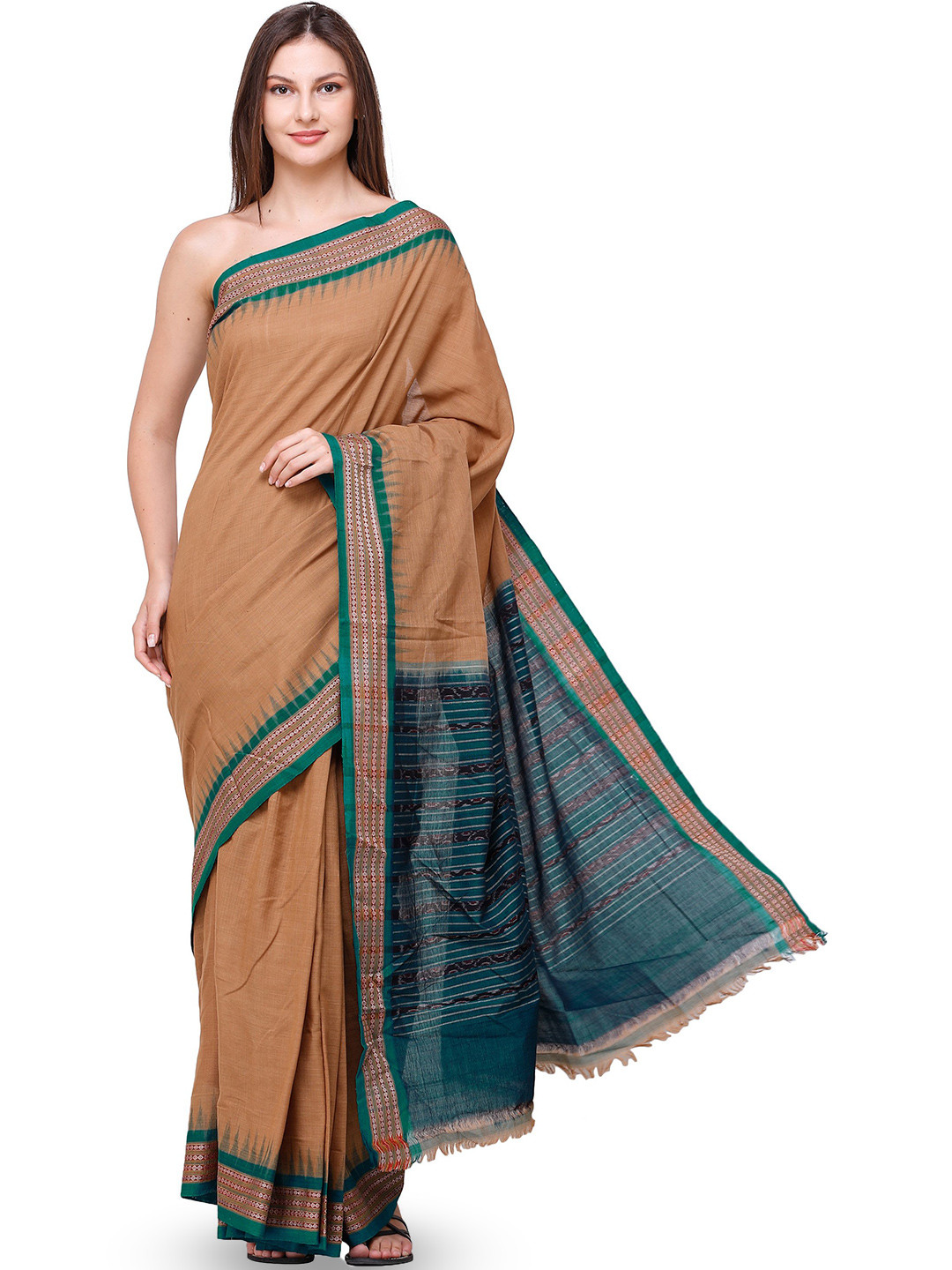 

Exotic India Pure Cotton Sambalpuri Saree, Brown