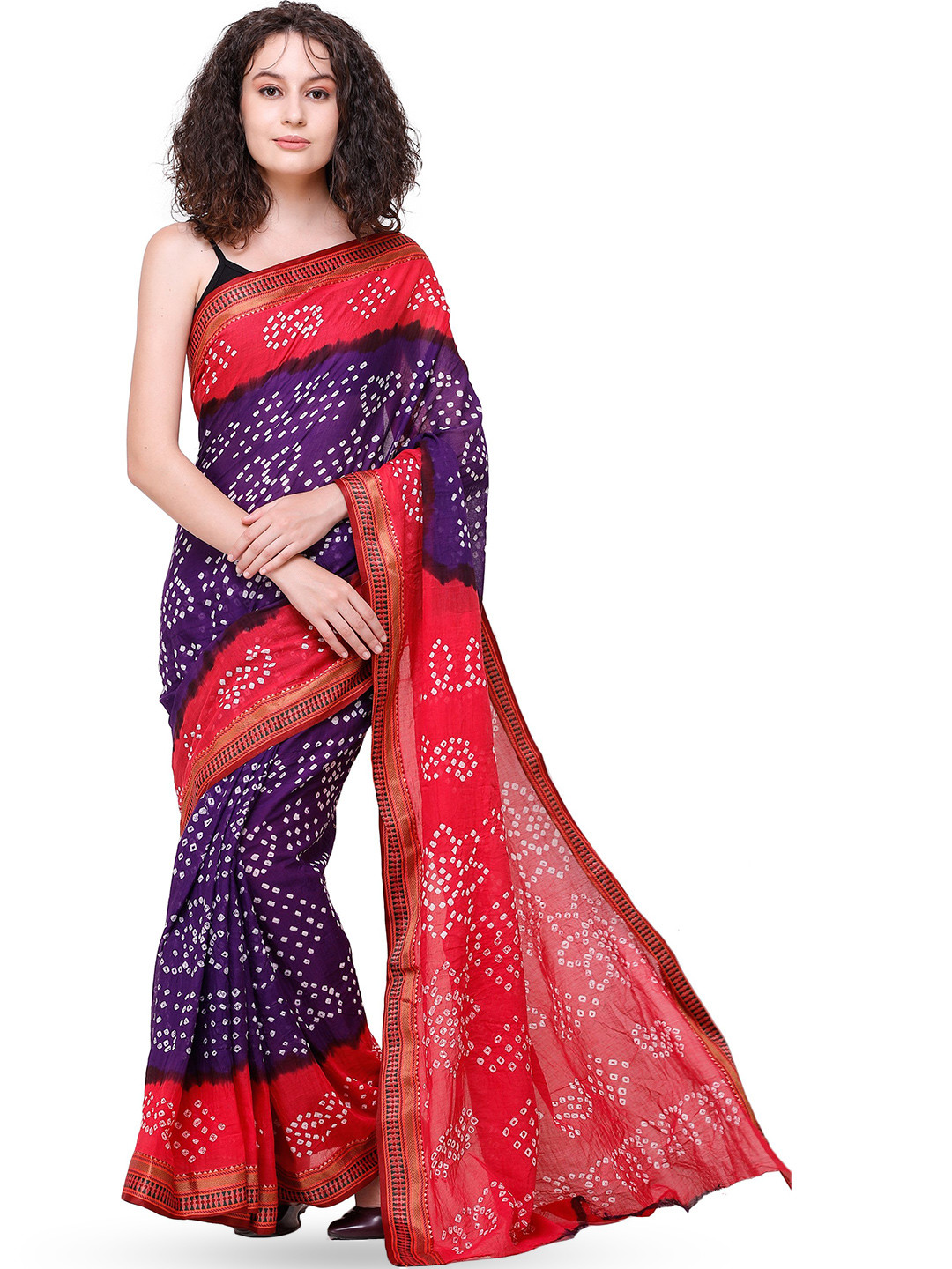 

Exotic India Bandhani Pure Cotton Bandhani Saree, Red