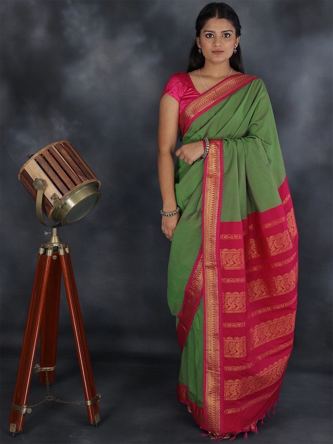 

Exotic India Zari-Woven Kanji-Cotton Saree, Fuchsia