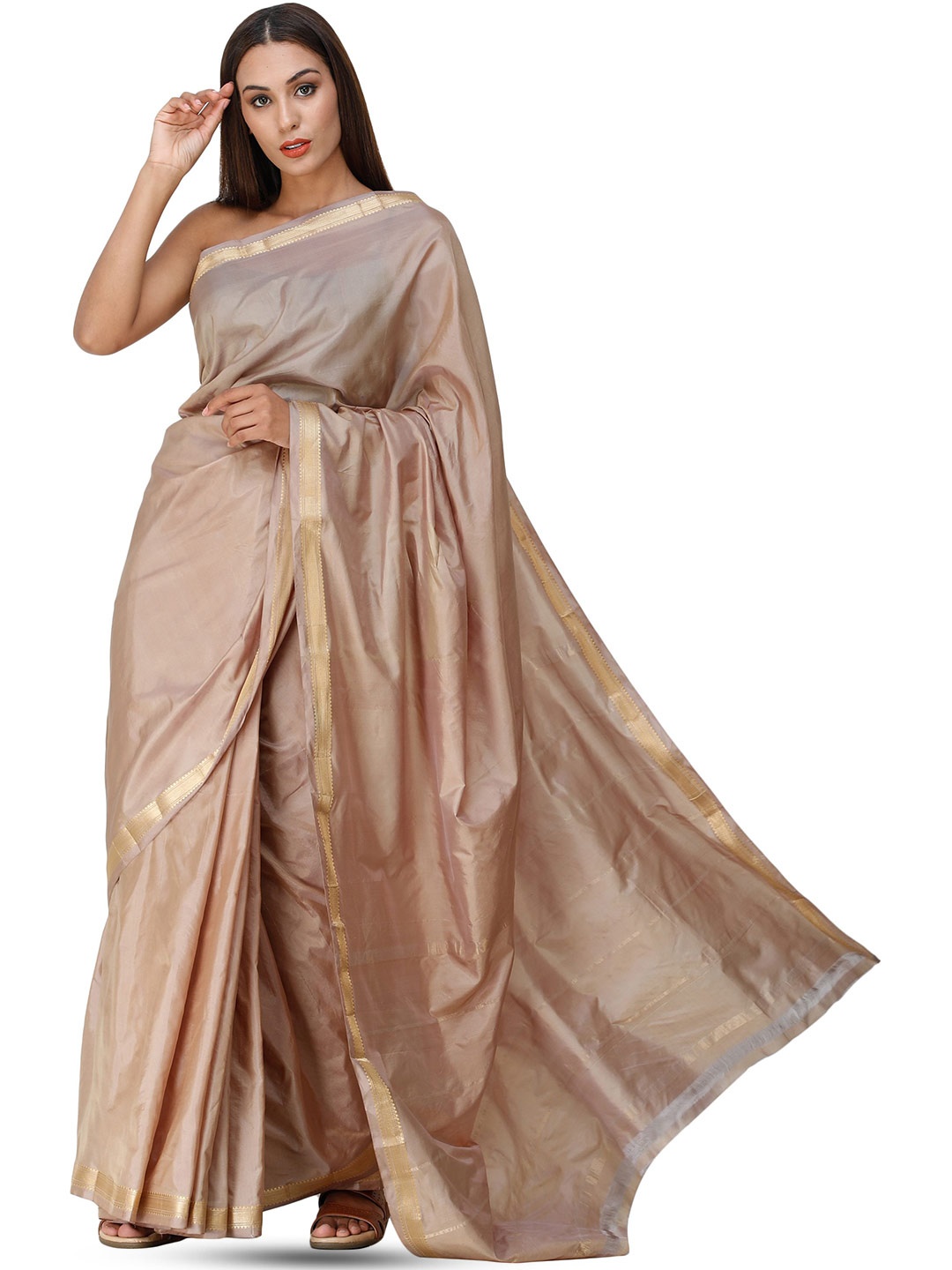 

Exotic India Zari Pure Silk Uppada Saree, Beige