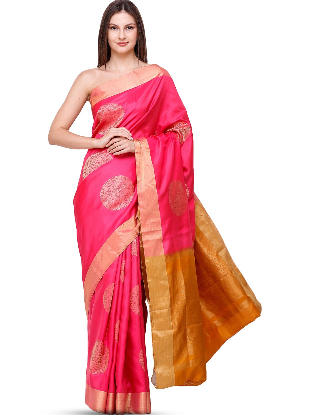 

Exotic India Ethnic Motifs Zari Pure Silk Uppada Saree, Pink