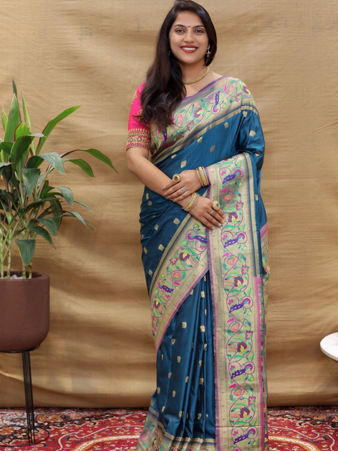 

SGF11 Woven Design Zari Art Silk Heavy Work Kanjeevaram Saree, Navy blue