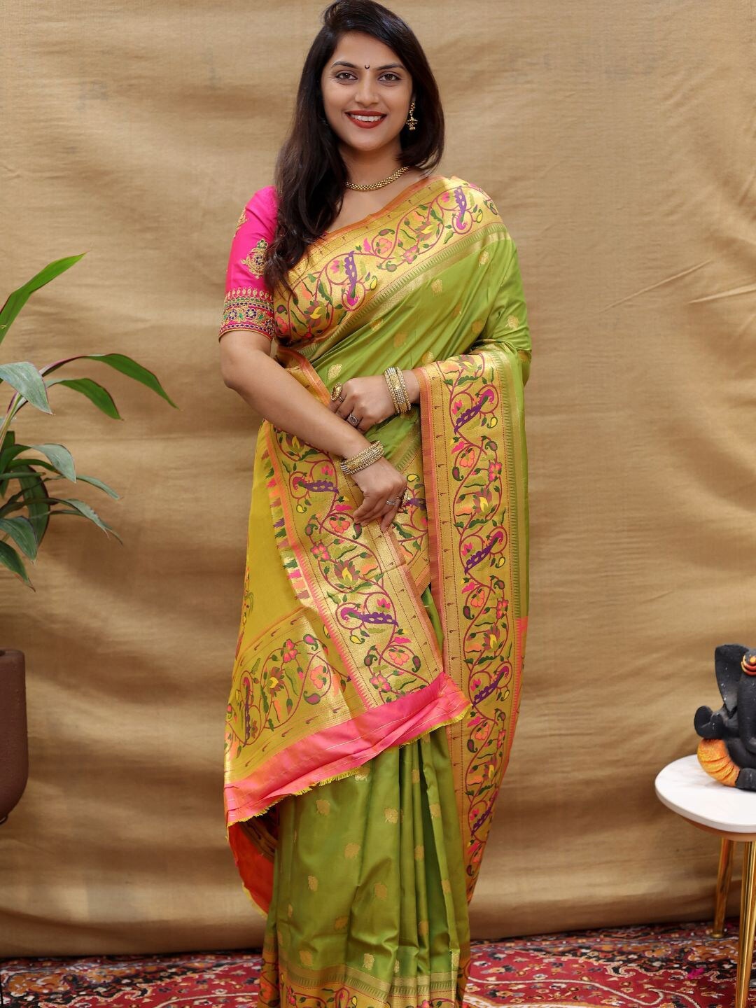 

SGF11 Woven Design Zari Art Silk Heavy Work Kanjeevaram Saree, Green