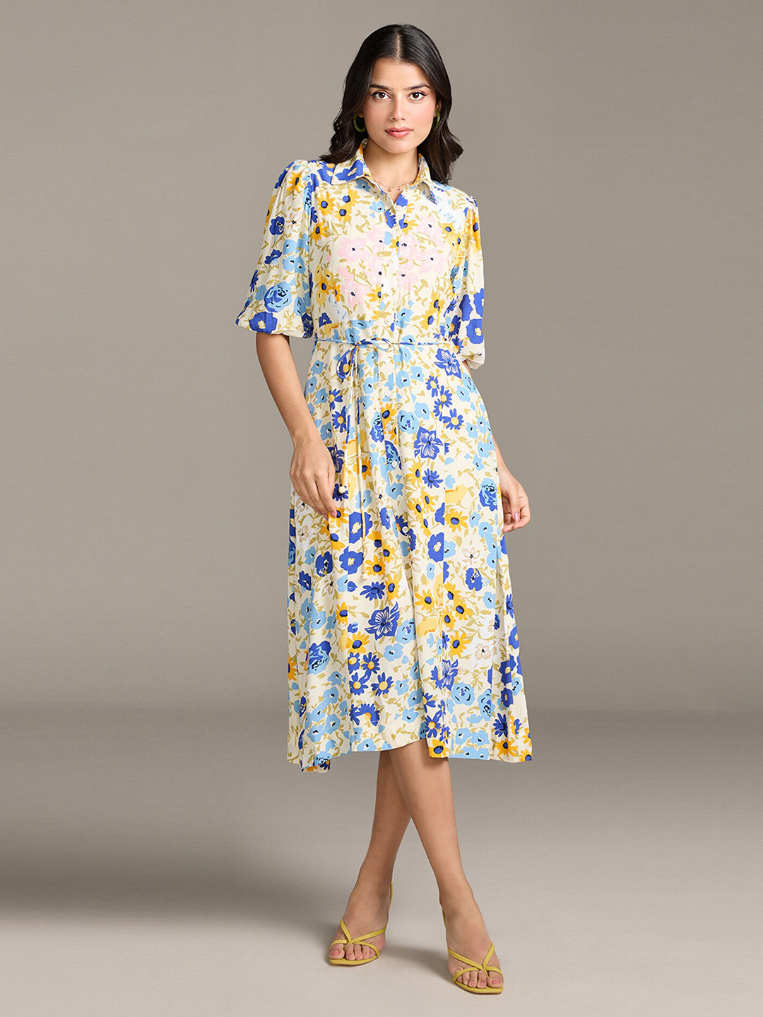 

20Dresses Floral Printed A-Line Midi Dress, Off white