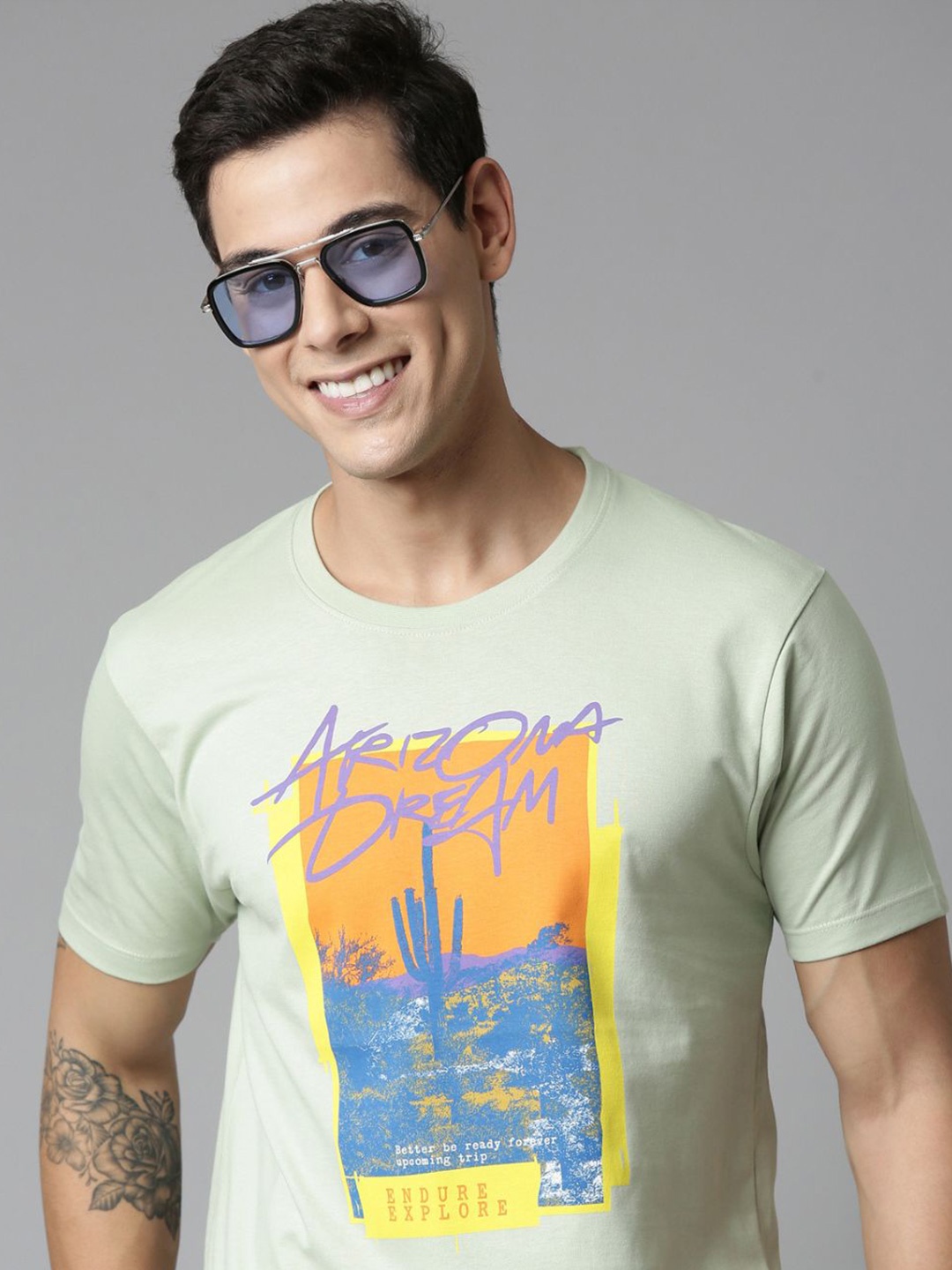

MAXZONE Graphic Printed Cotton T-shirt, Green