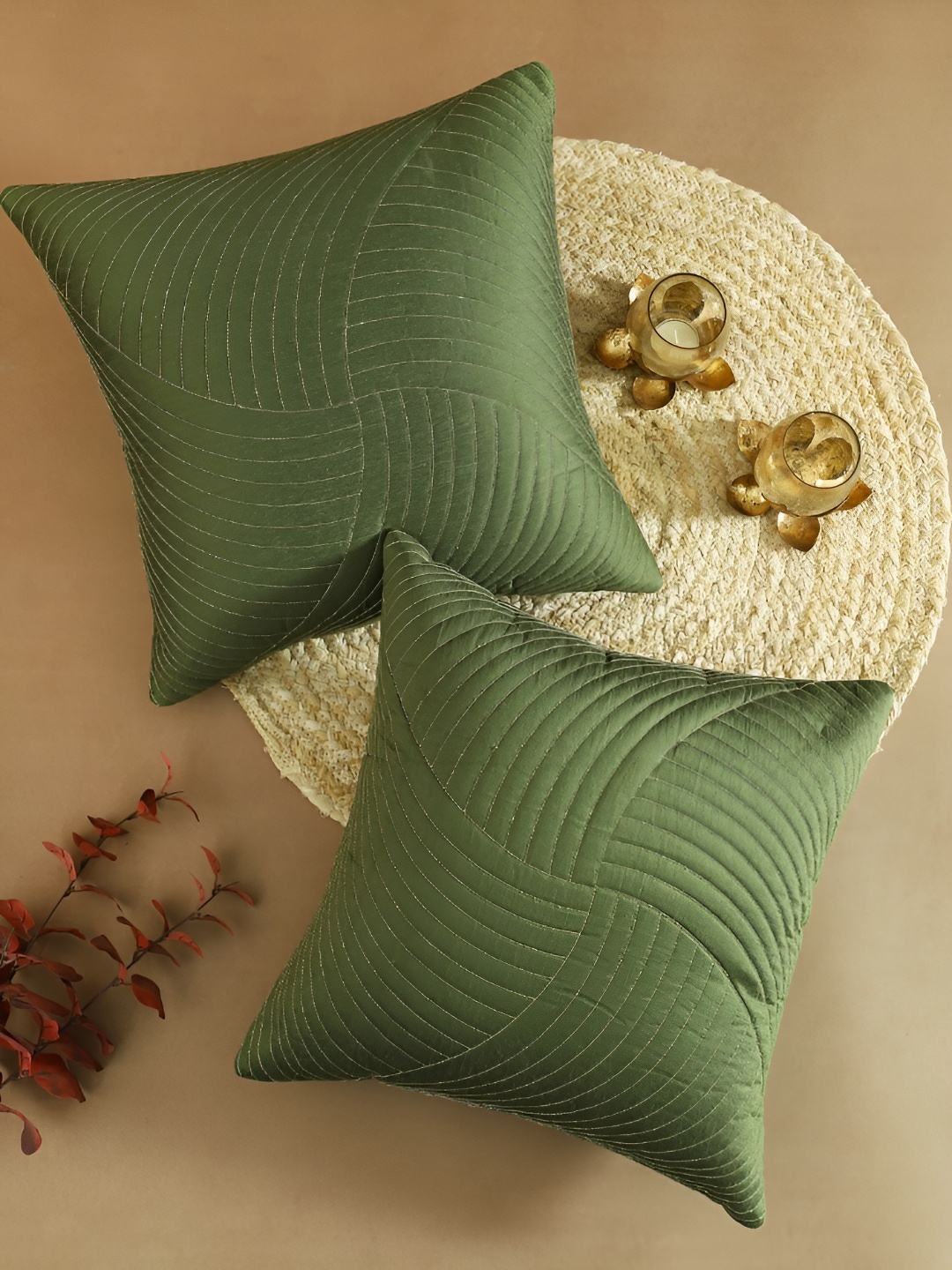 

House of Pataudi Green 2 Pieces Abstract Printed Cushion Covers