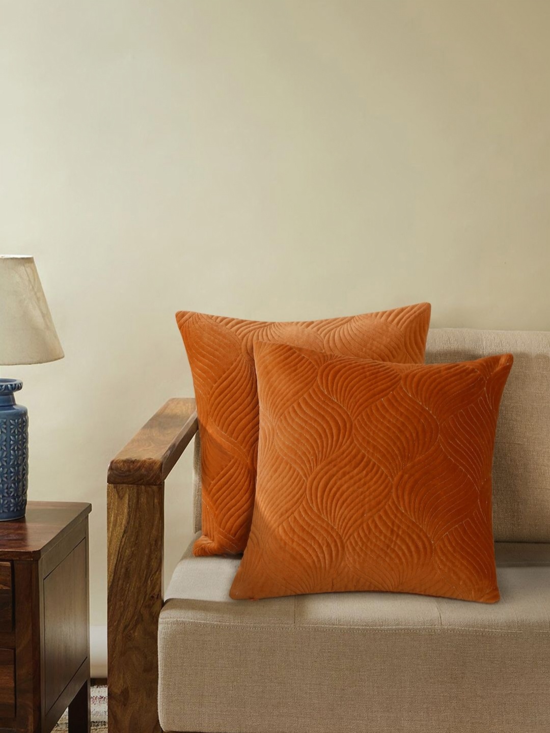 

House of Pataudi Rust 2 Pieces Embroidered Square Cushion Covers