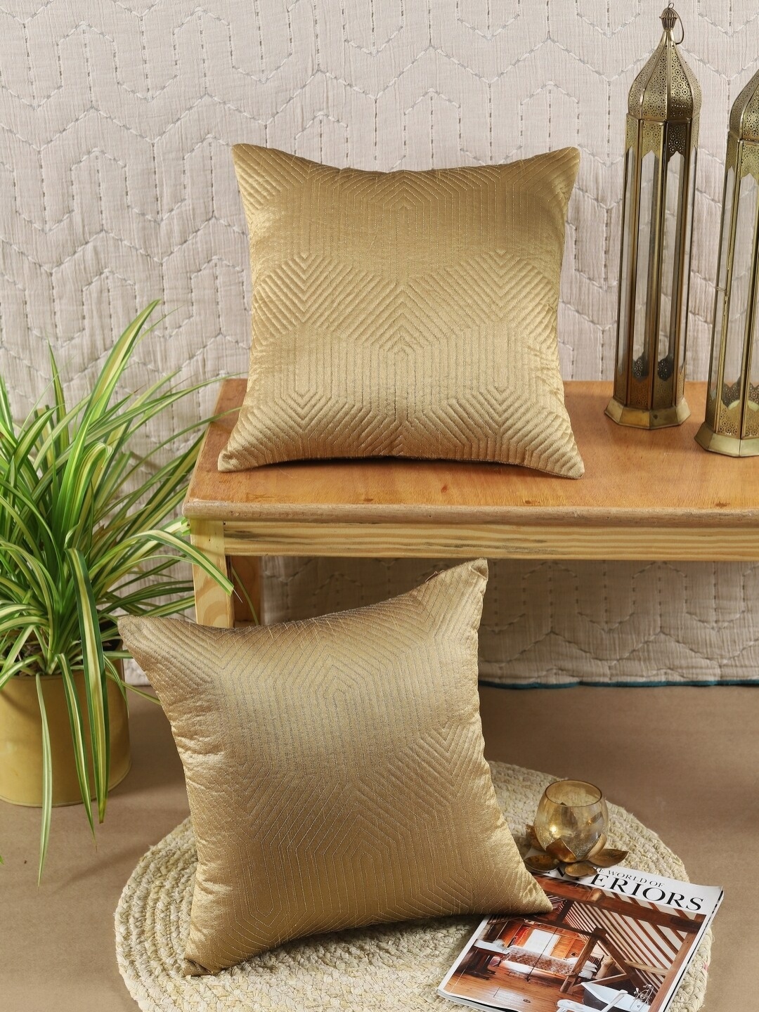 

House of Pataudi Brown 2 Pieces Embroidered Square Cushion Covers