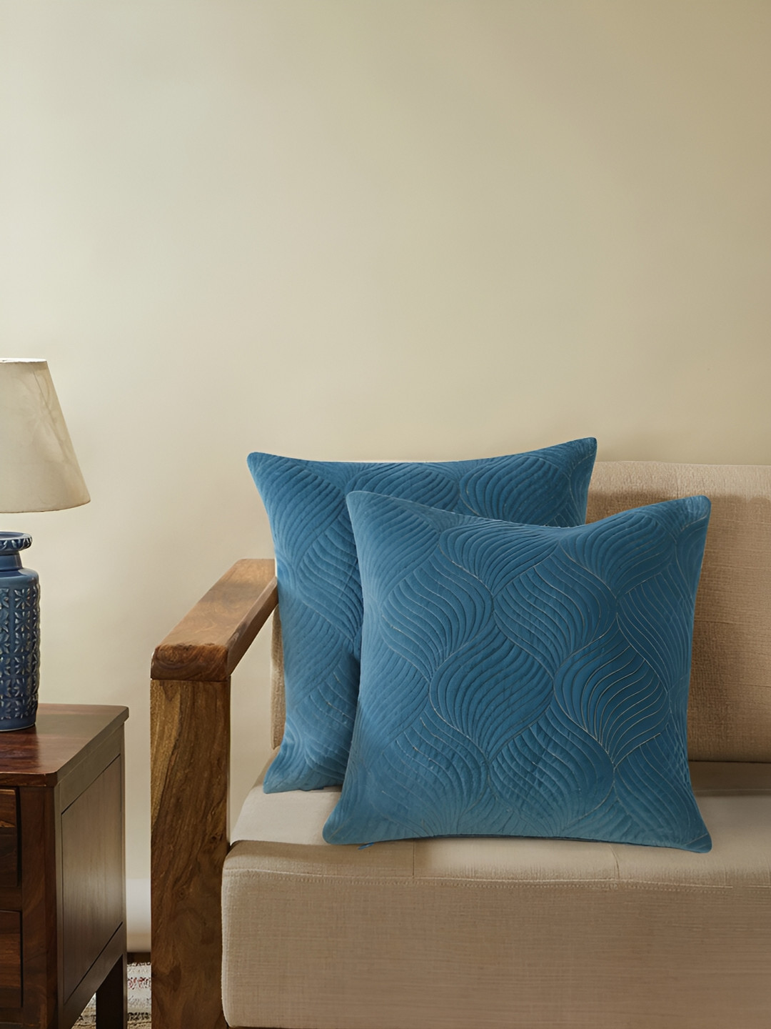 

House of Pataudi Teal Blue 2 Pieces Embroidered Cushion Covers