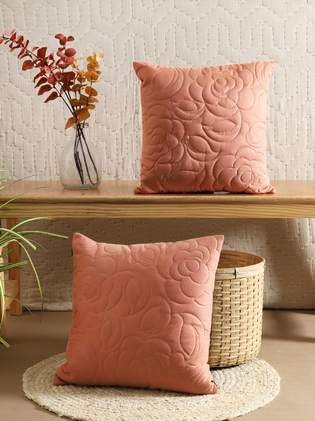 

House of Pataudi Brown 2 Pieces Quilted Cushion Covers