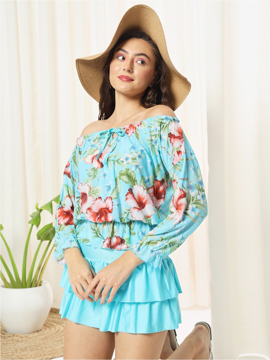 

TANDUL Floral Print Batwing Sleeve A-Line Dress, Multi