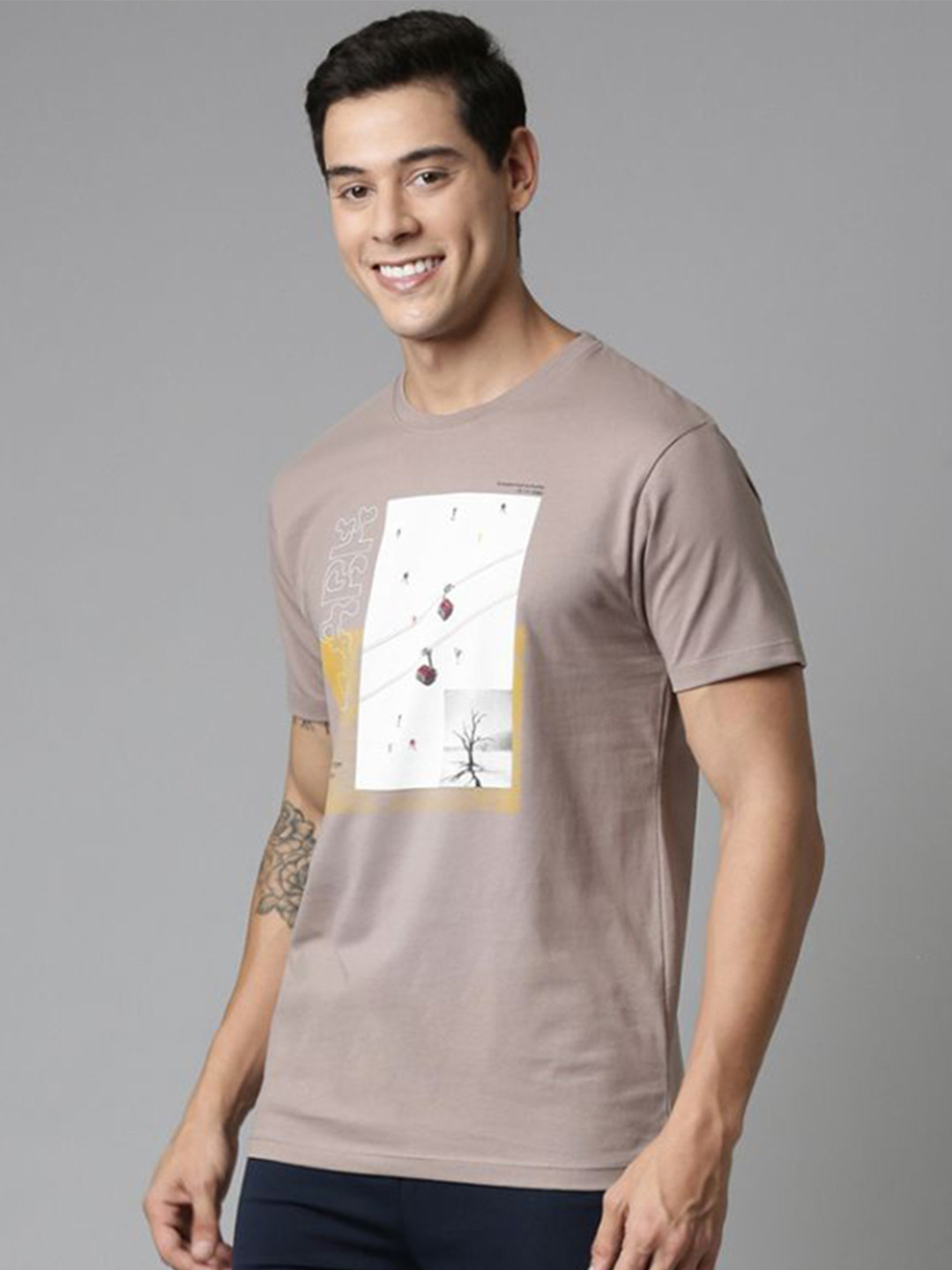 

MAXZONE Graphic Printed Cotton T-shirt, Grey