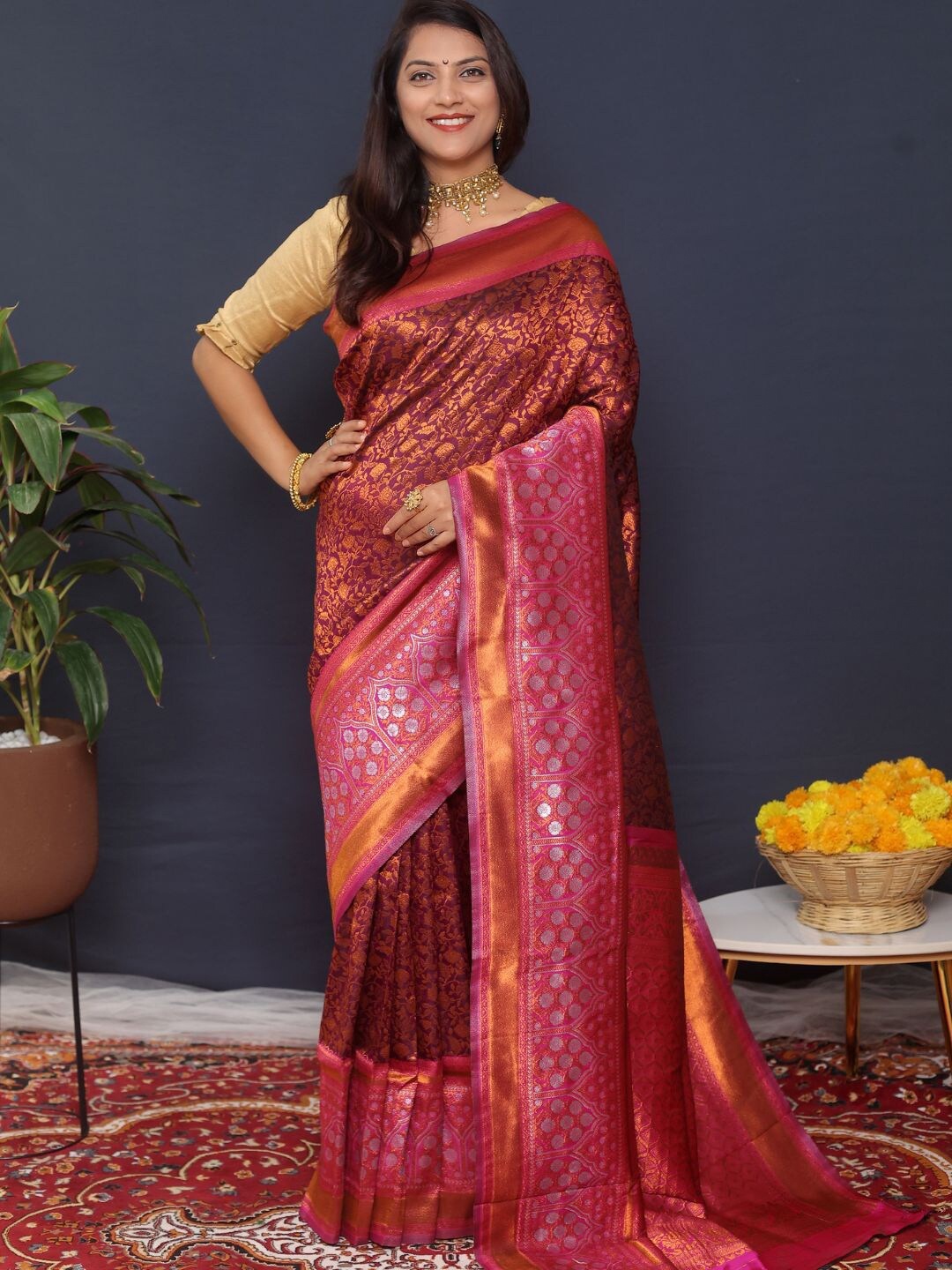 

SGF11 Woven Design Zari Art Silk Heavy Work Kanjeevaram Saree, Maroon