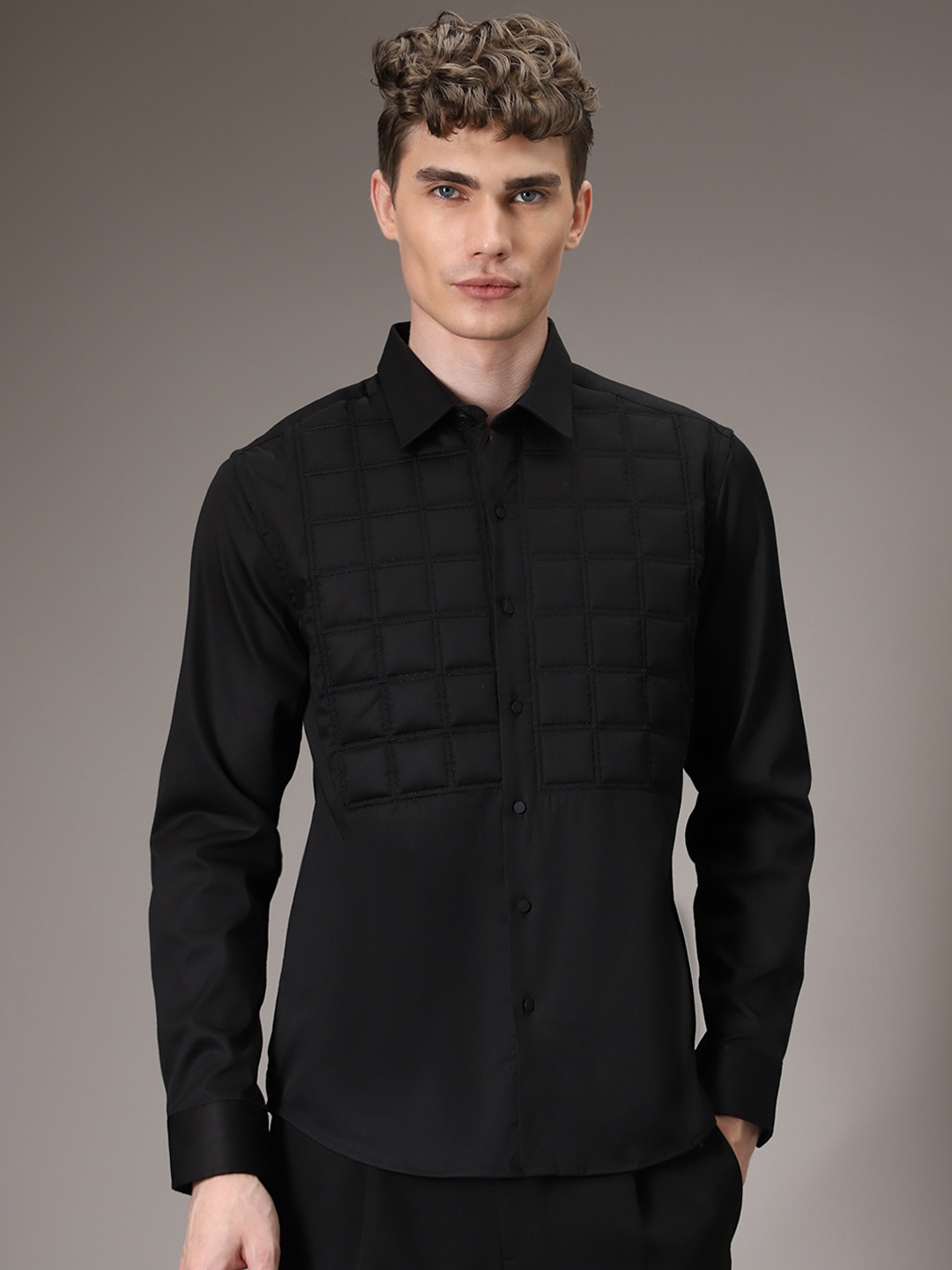 

Banana Club Classic Slim Fit Windowpane Checked Cotton Casual Shirt, Black