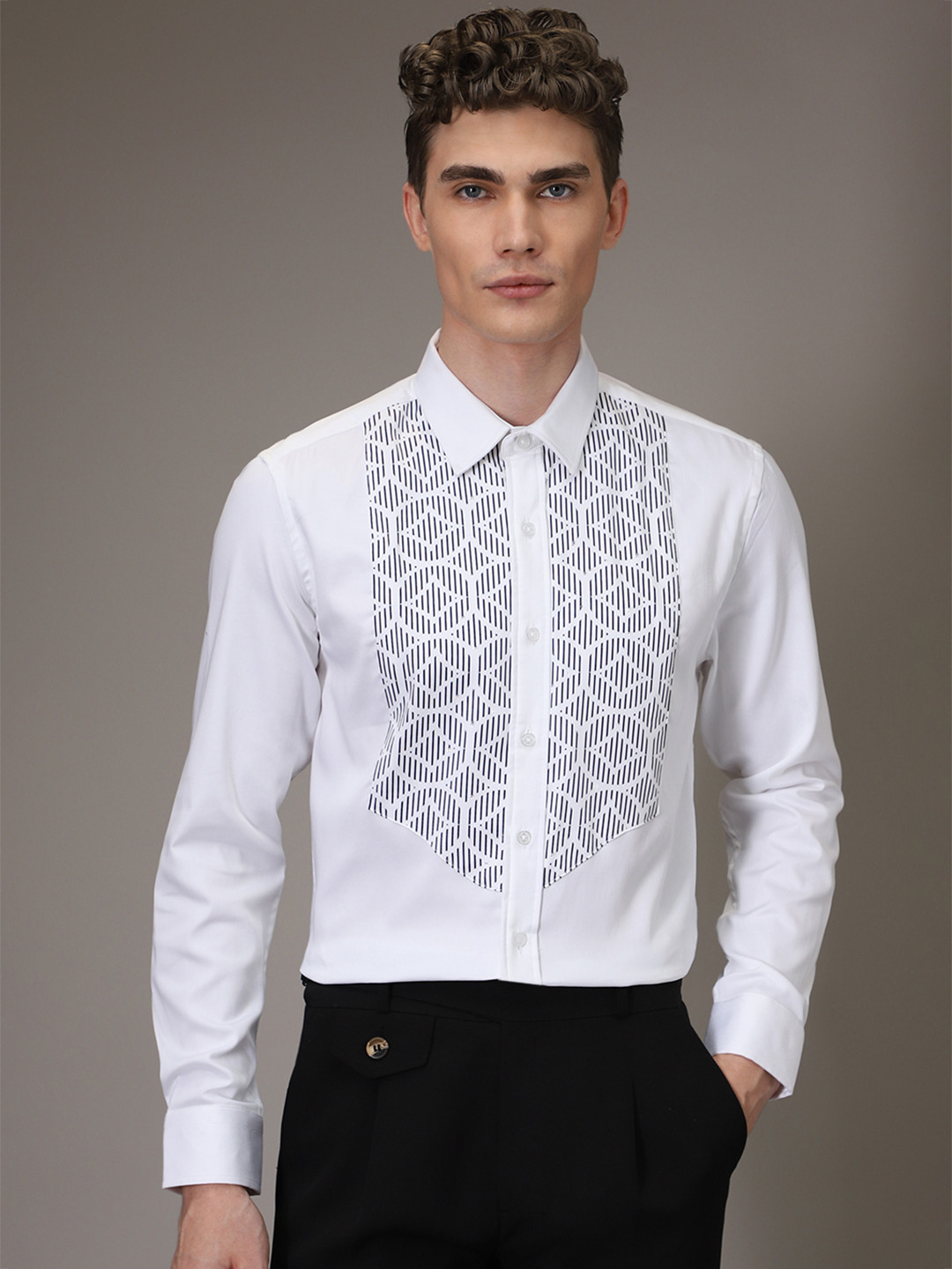

Banana Club Classic Ethnic Motifs Printed Slim Fit Cotton Casual Shirt, White