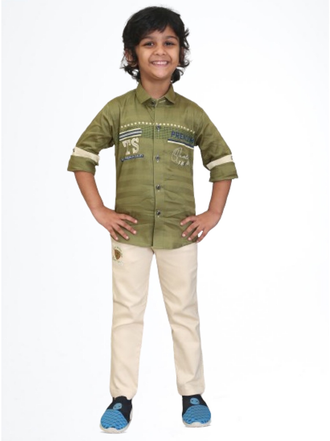 

TS TRENDS Boys Printed Shirt with Trousers, Green