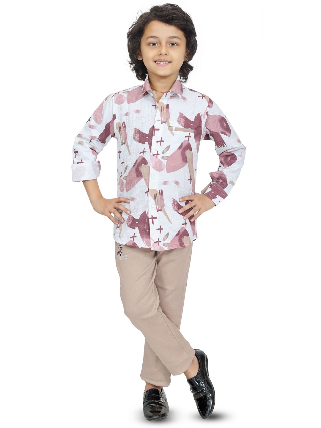 

TS TRENDS Boys Printed Shirt with Trousers, Pink