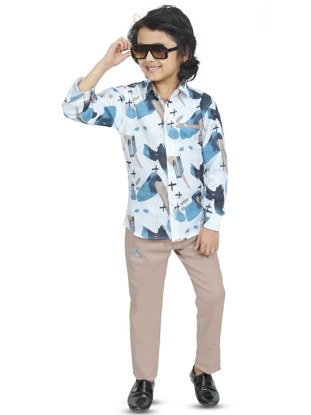

TS TRENDS Boys Printed Shirt with Trousers, Blue