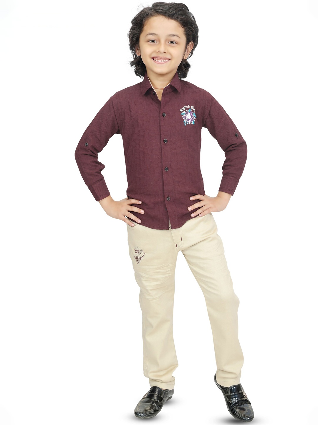 

TS TRENDS Boys Printed Shirt with Trousers, Maroon