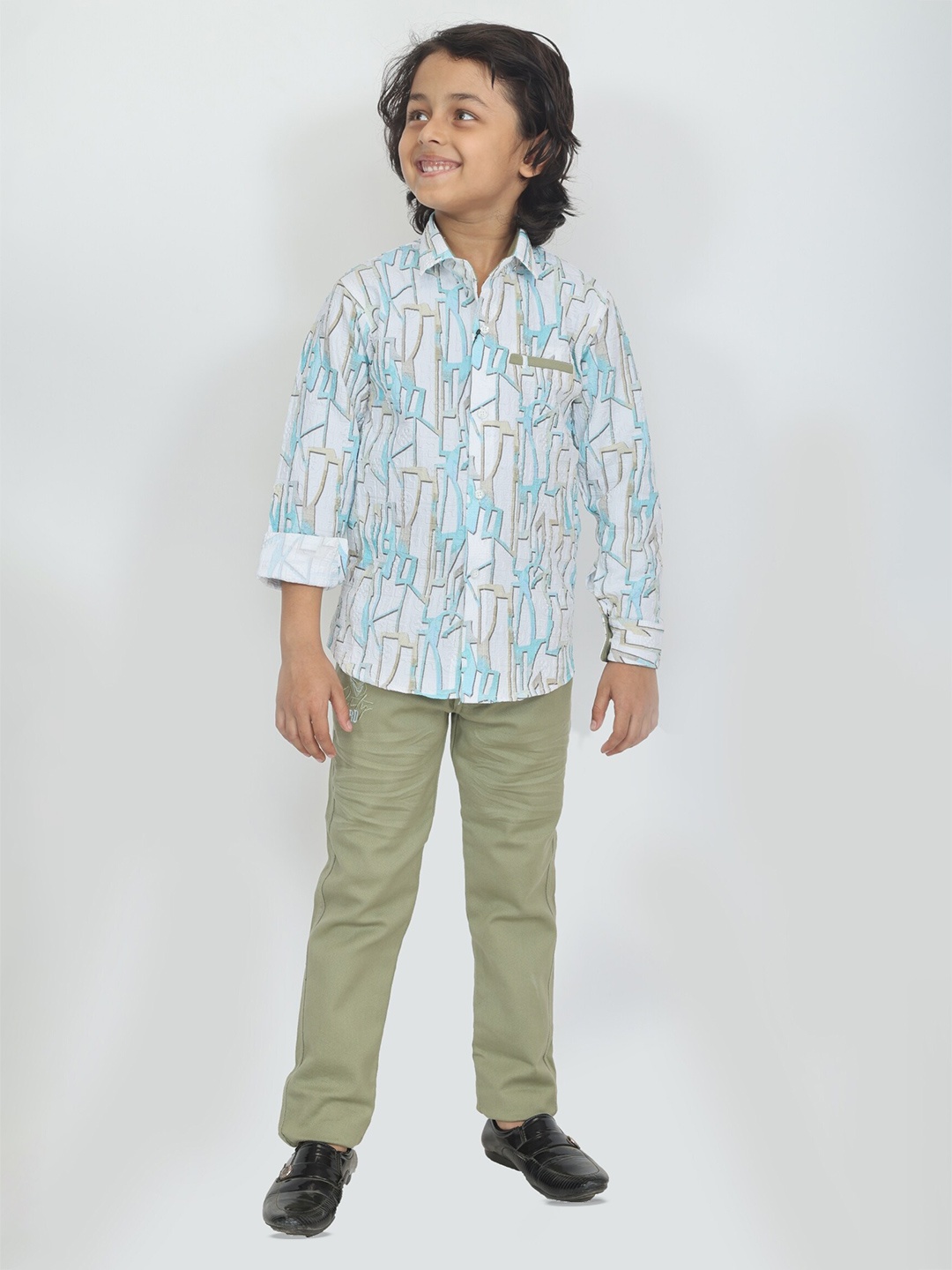 

TS TRENDS Boys Printed Shirt with Trousers, Green