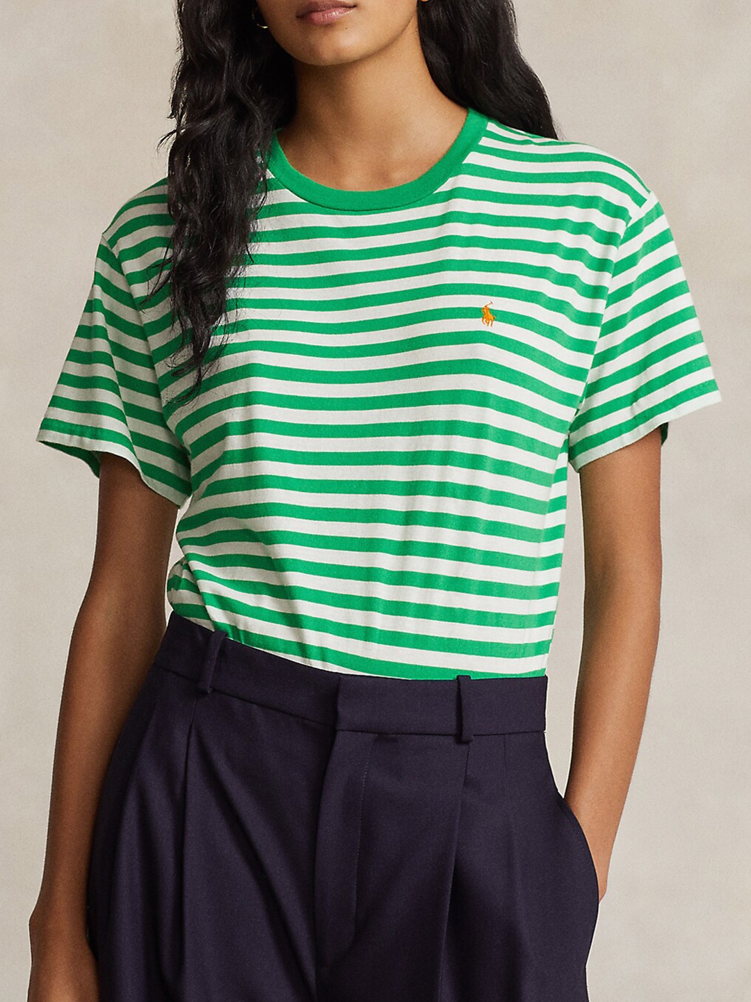 

Polo Ralph Lauren Women Striped Round Neck Cotton T-shirt, Green