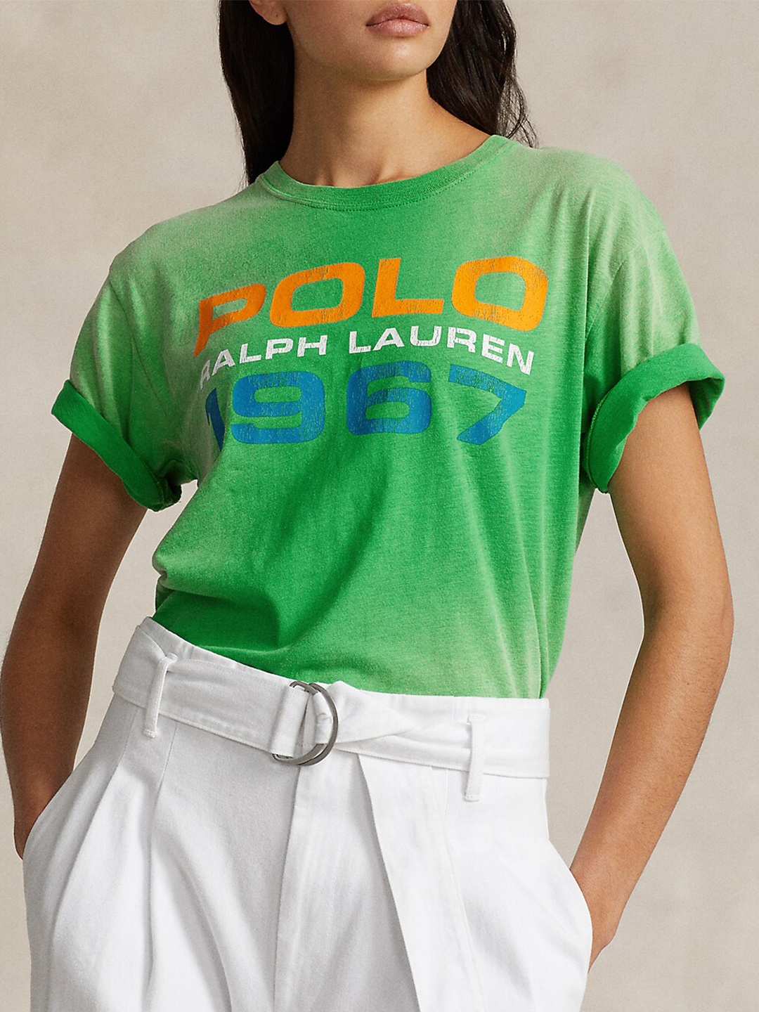 

Polo Ralph Lauren Women Typography Printed Round Neck Cotton T-shirt, Green