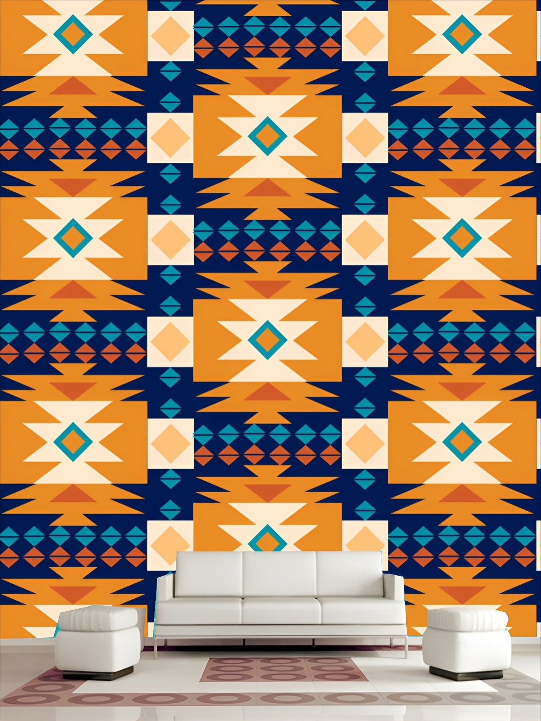

KSHIRSA Orange Colored & Blue Abstract Printed Self-Adhesive 3D Wallpaper