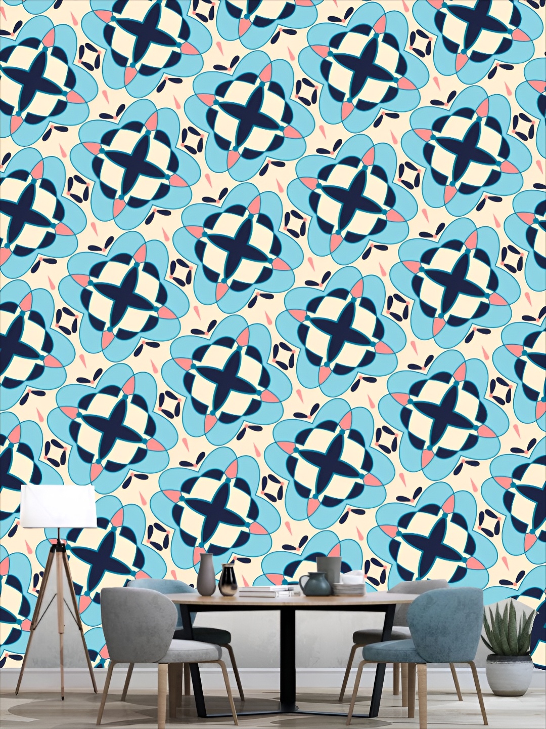 

KSHIRSA Cream & Blue Printed Self-Adhesive 3D Wallpaper