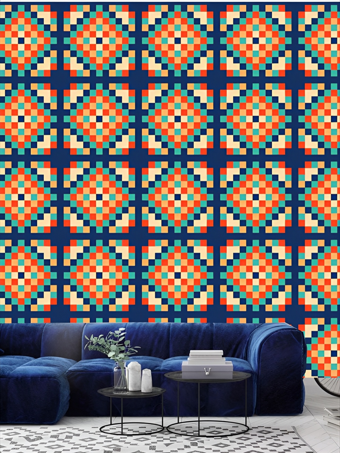 

KSHIRSA Orange Colored & Blue Abstract Printed Self-Adhesive 3D Wallpaper