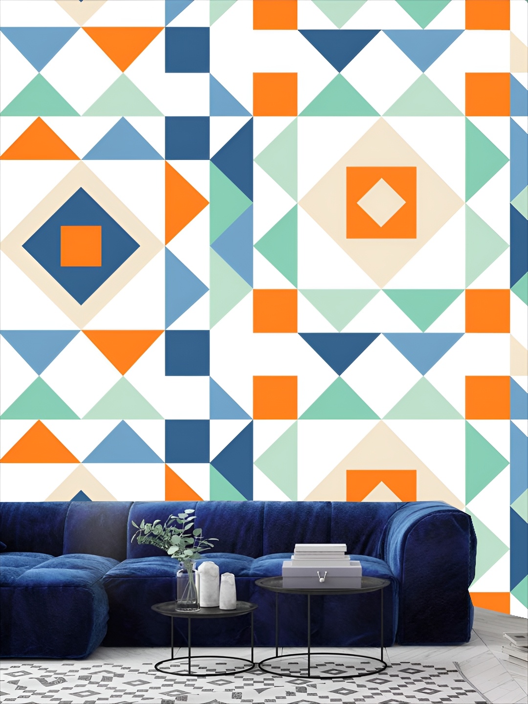 

KSHIRSA White & Blue Abstract Printed Self-Adhesive 3D Wallpaper