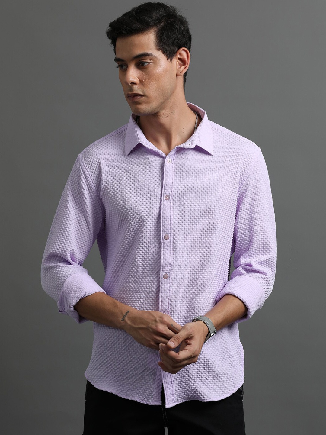 

Bushirt Classic Textured Printed Casual Shirt, Purple