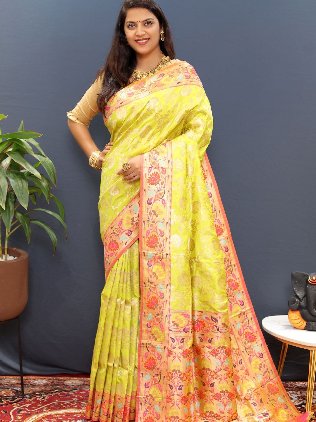 

SGF11 Woven Design Zari Art Silk Heavy Work Kanjeevaram Saree, Yellow