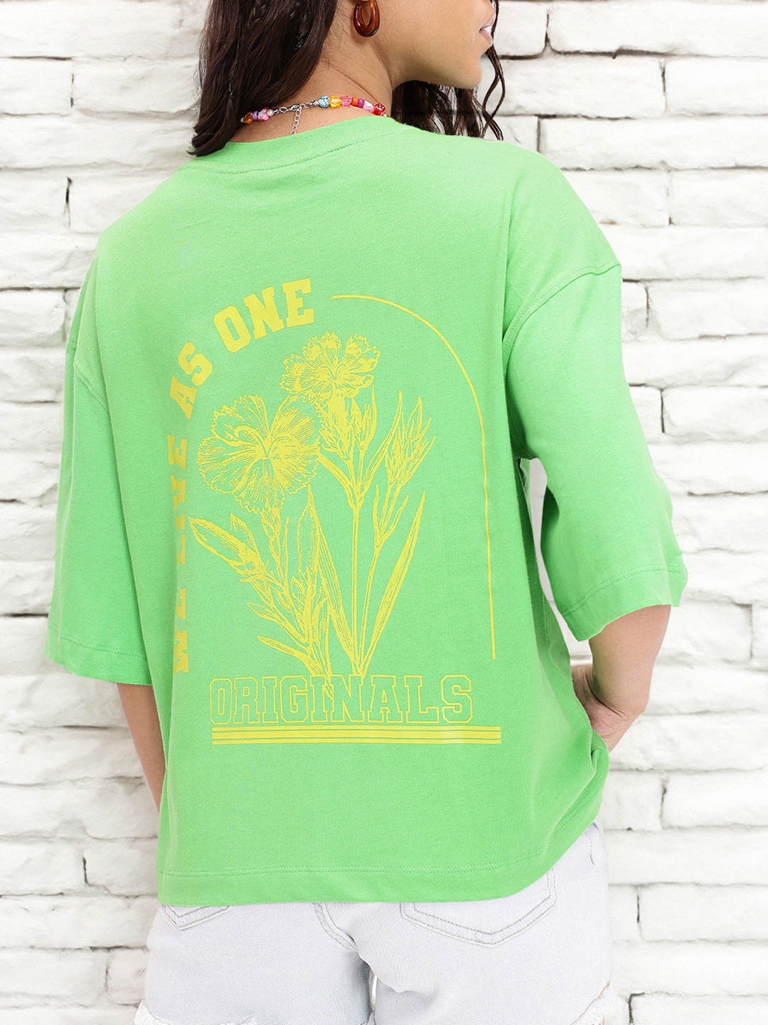 

DressBerry Be Original Be You Printed Oversized T-shirt, Green