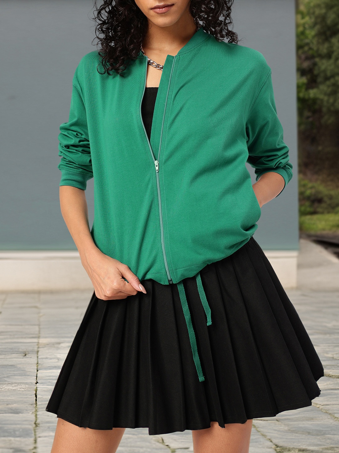 

DressBerry Modern Street Chic Long Sleeves Jacket, Green