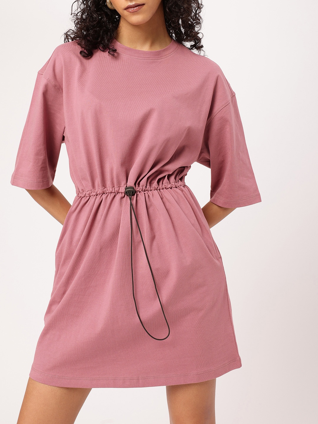 

DressBerry Slay the Street Mini T-shirt Dress With Waist Toggle, Mauve