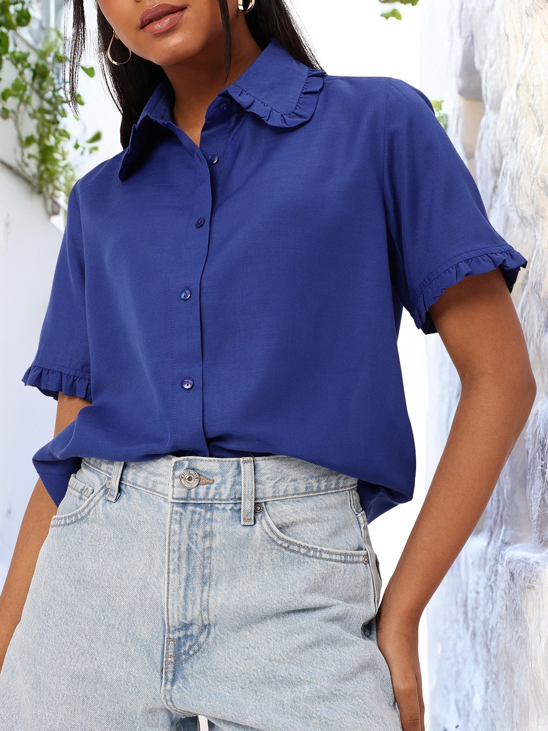 

DressBerry Cute Femi Ruffle Romance Shirt, Navy blue