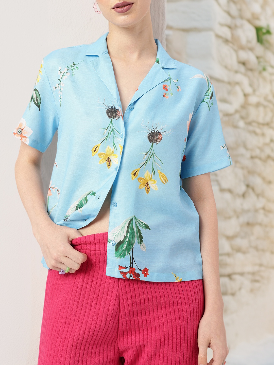 

DressBerry Vacation Ready In Floral Elegance Printed Shirt, Blue