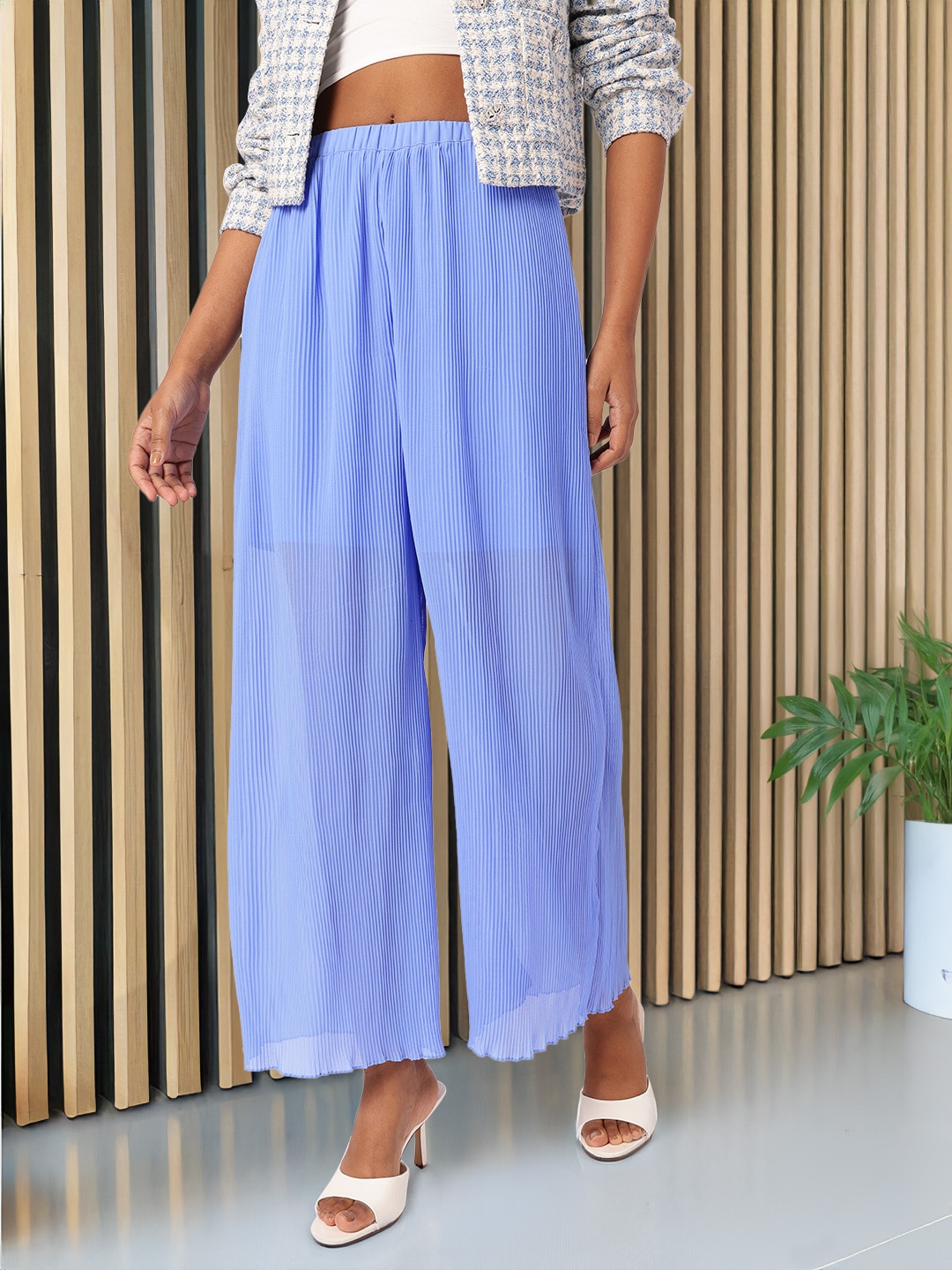 

DressBerry Women Charming Accordion Flow Wide Leg Trousers, Blue