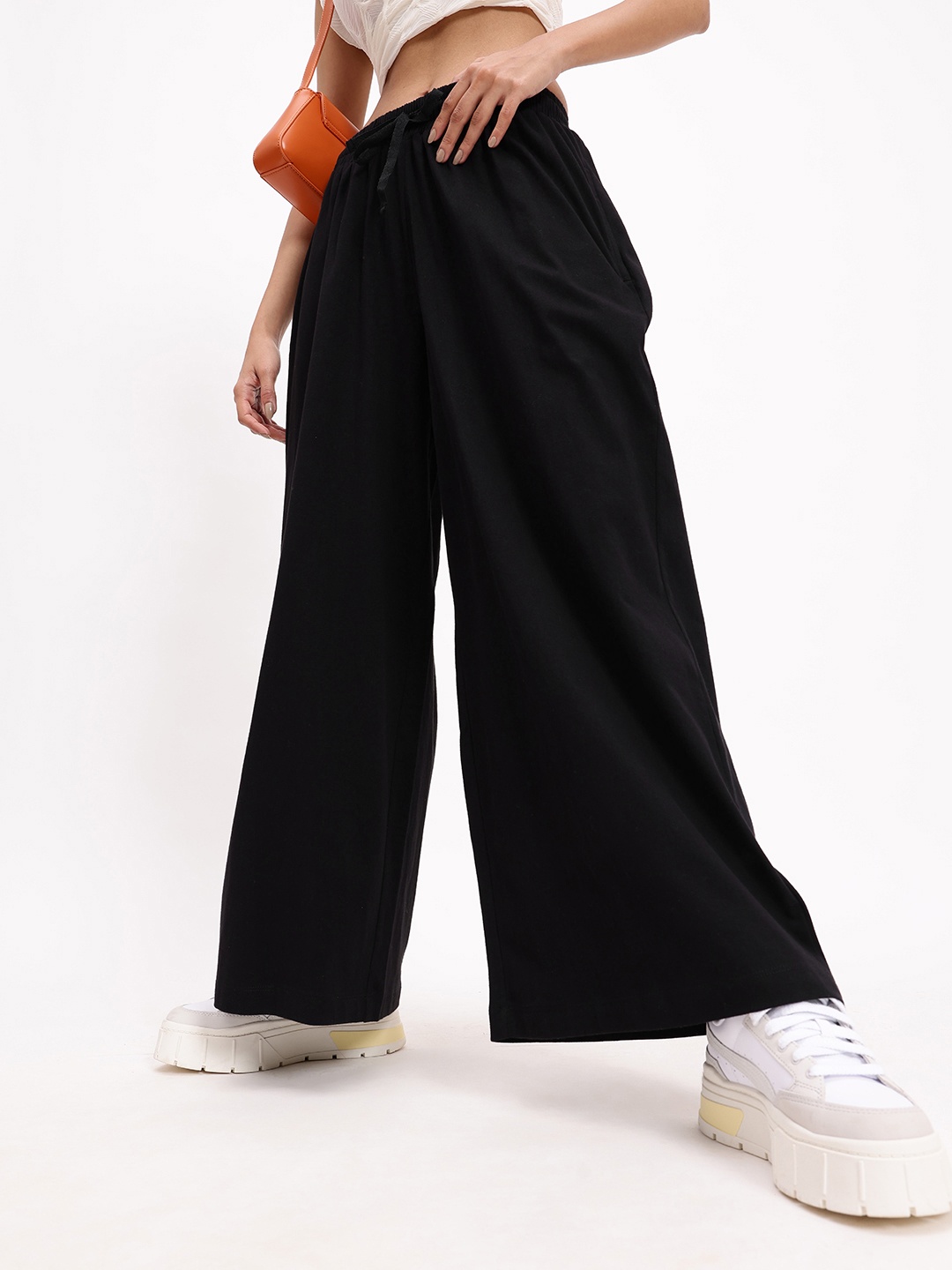 

DressBerry Women Playful Edge Black Pure Cotton Wide Leg Trousers