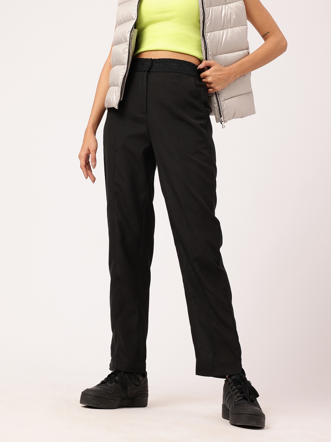 

Women Soft Edgy Meets Chic High-Rise Trousers, Black
