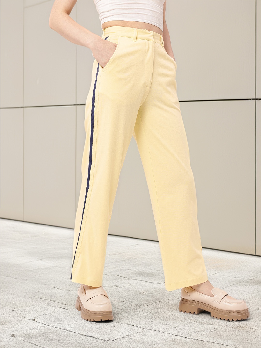 

Women Feminine Sunny Pop Side Stripes Regular Trousers, Yellow