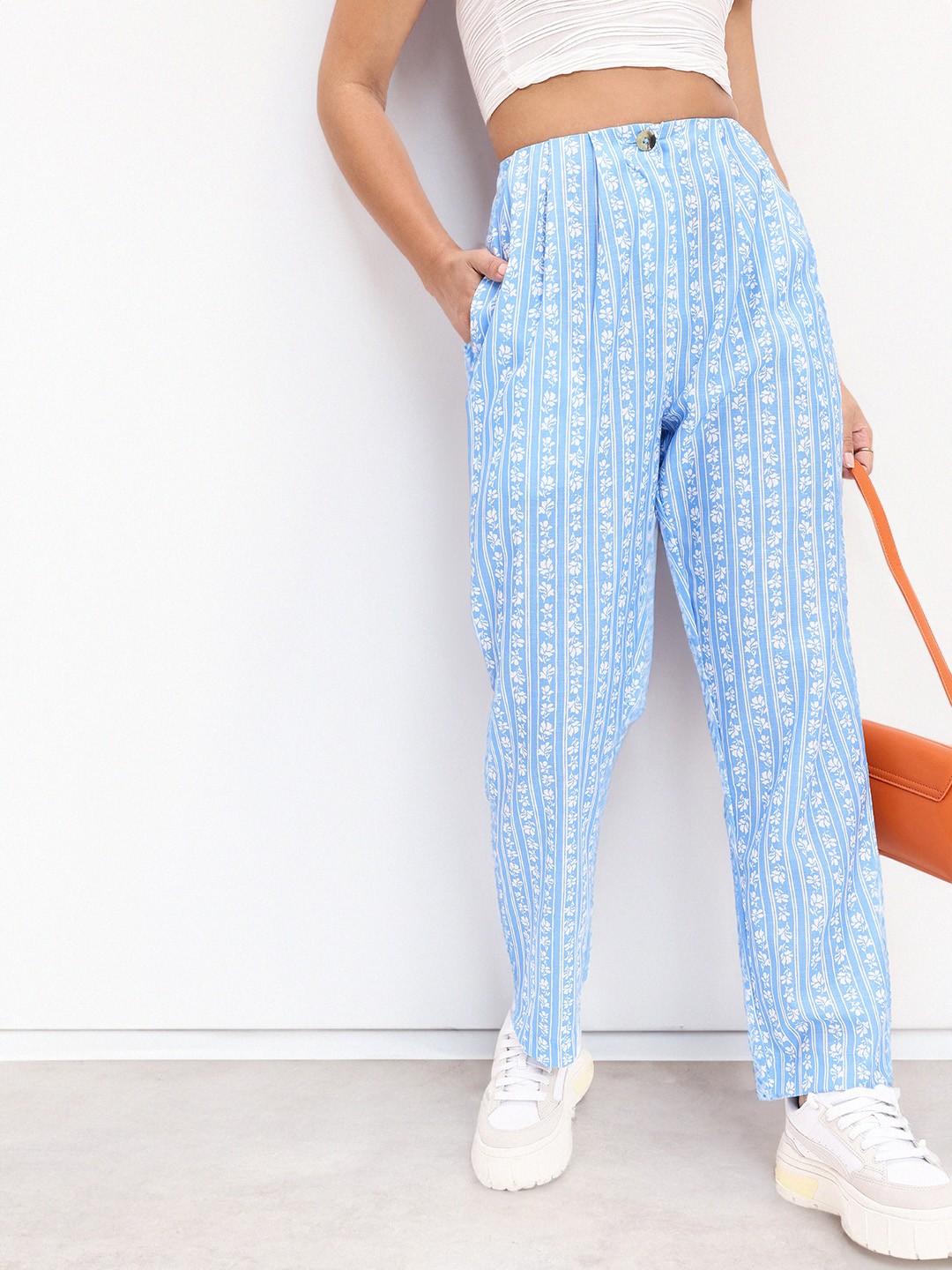

DressBerry Women Playful Patterns Blend Printed Pleated Trousers, Blue