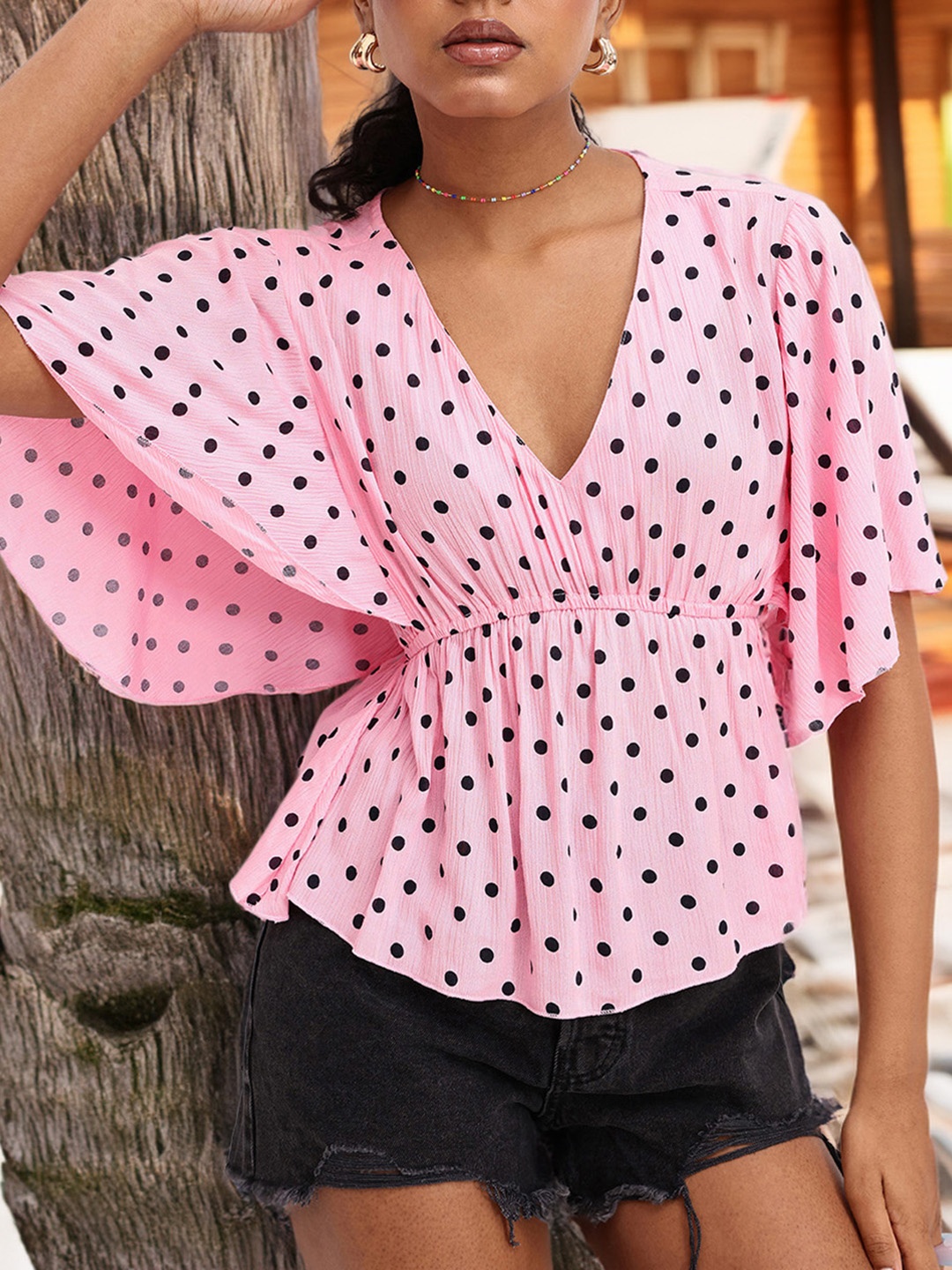 

DressBerry Retro Replay Polka Dot Empire Style Top, Pink