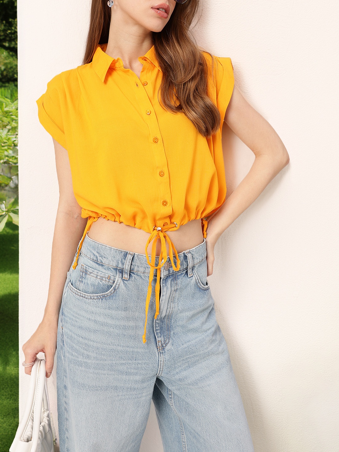 

DressBerry Vibrant Game Shirt Style Crop Top, Mustard