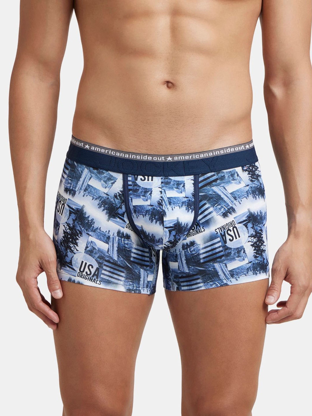 

Jockey Super Combed Cotton Stretch Printed Trunk with Ultrasoft Waistband-US63, White
