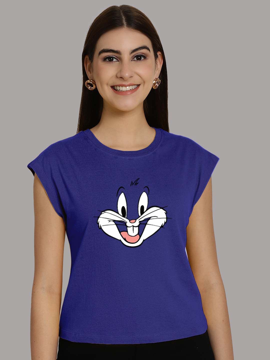 

Friskers Graphic Printed Round Neck Extended Sleeves Pure Cotton Tshirt, Blue